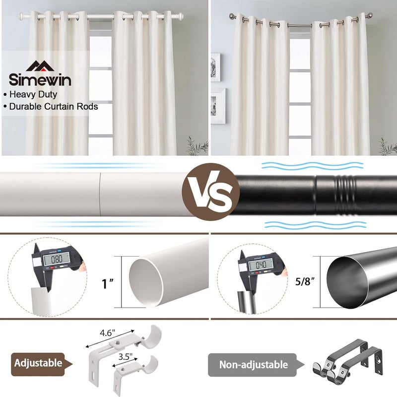 SIMEWIN White Curtain Rods for Windows 72 to 144 Inches Adjustable Decorative 1 Inch Diameter Single Window Curtain Rod Set with Classic Finials, White Finishing - Image 4